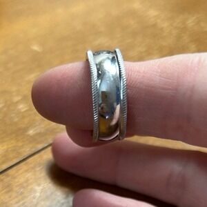 Silver Tone Domed Band Ring with Rope Edge Detail Size 9 Wide Wedding Band